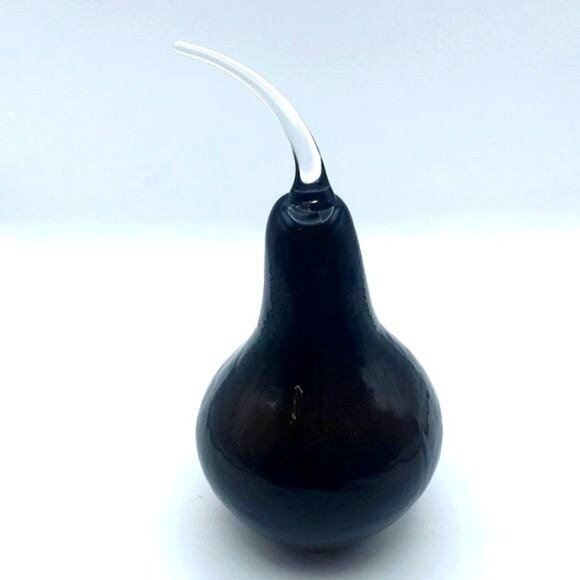 Studio Handblown Dark Purple Amethyst 8" Glass Gourd Fruit Vegetable Clear Stem - Picture 1 of 5